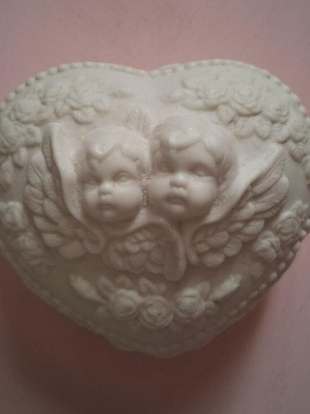 Vintage bisque heart-shaped ceramic trinket box